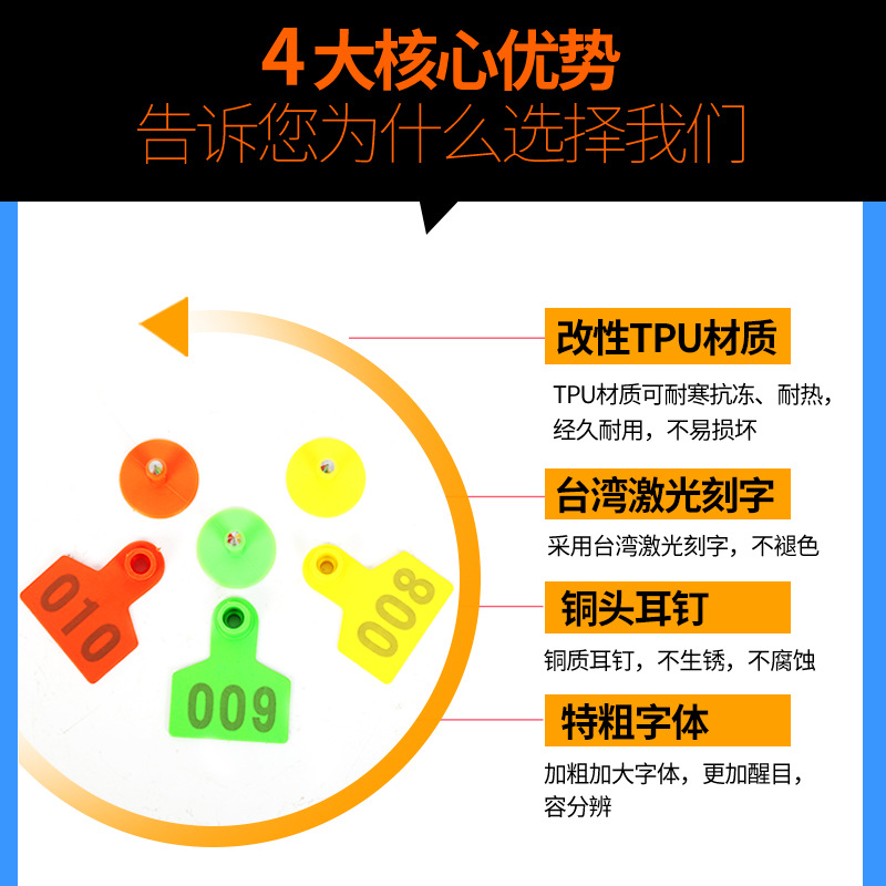 Cerda Etiqueta de oreja oveja Etiqueta de oreja ganado y oveja Etiqueta de oreja número Etiqueta de oreja de cerdo animal veterinario TPU ganado Etiqueta de oreja