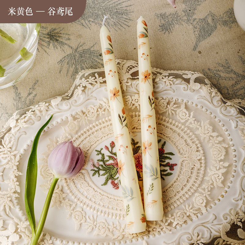 25cm印花长杆蜡烛欧式浪漫烛光晚餐婚庆节日结婚家用跨境无烟蜡烛|undefined
