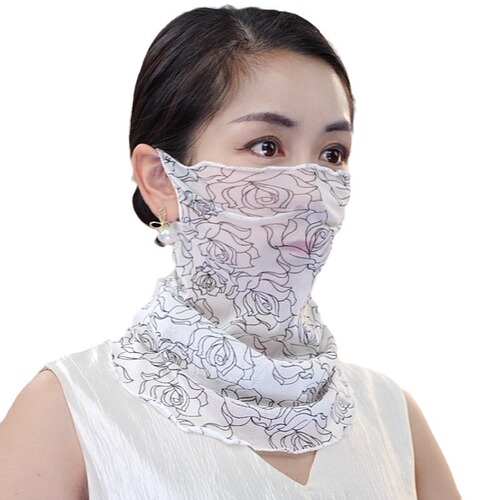 Face Mask Scarf Full Face Ear Hang Fashion Same Style Gauze Scarf Korean Version Female Luo Luo Set Thin Face Cover Versatile Trendy Neck