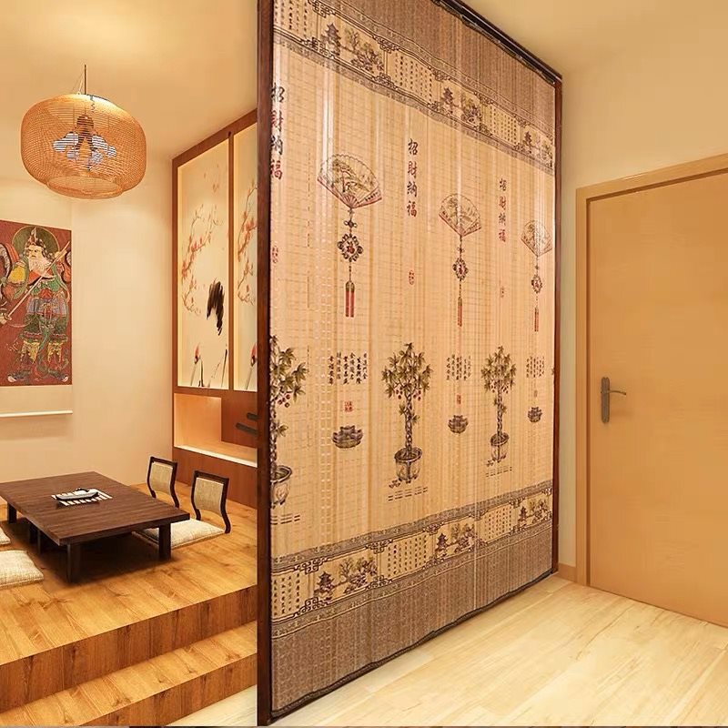 Bamboo Curtain 2025 New Style Sliding Bamboo Curtain Curtain Roller Blind Partition Chinese Style Household Simple Ancient Style Folding Sliding Door