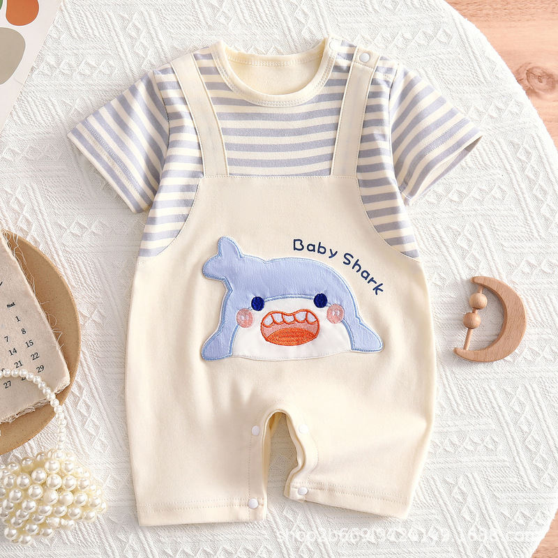 Newborn Pure Cotton Summer Romper for Boys and Girls, Baby Jumpsuit, Short-Sleeve Summer Thin Onesie