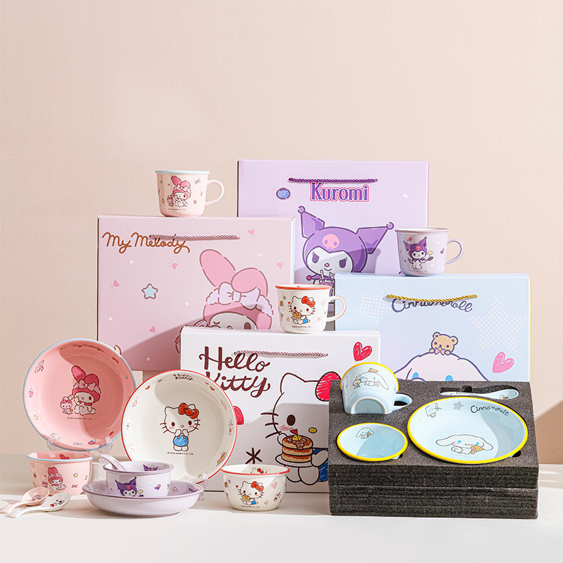 High-Quality Ceramic Tableware Gift Box Set, Cute Household Eating Bowls, Cartoon Holiday Gifts