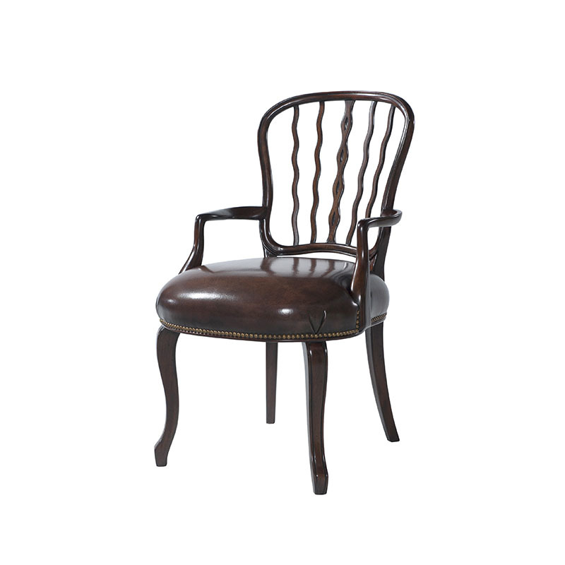 British New Classical Solid Wood Leather Armchair Alexander Leisure Chair Reading Chair Villa Model Room Restaurant Furniture