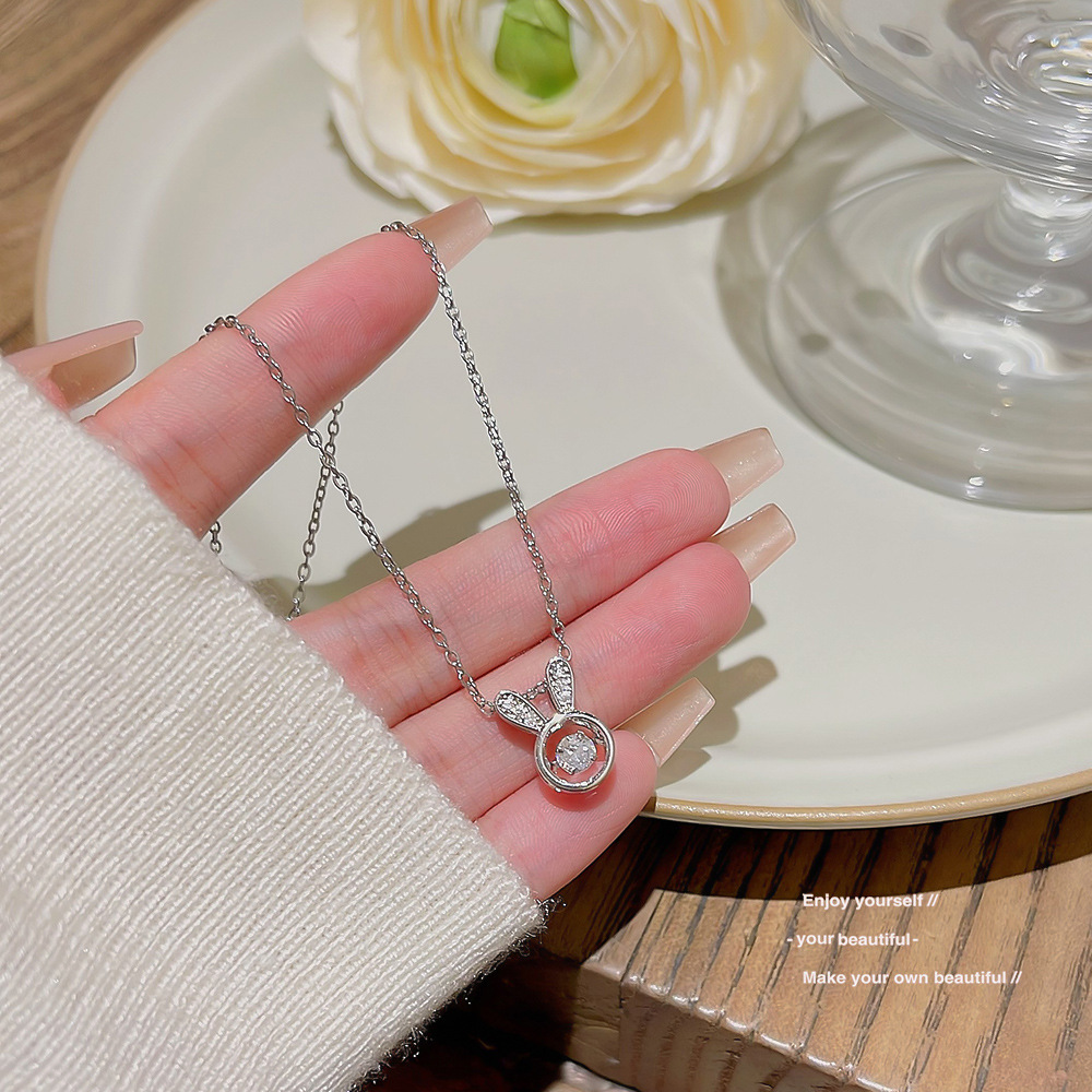 Pendant Necklace Classification 304 Stainless Steel Chain Material Wholesale Jewelry Cute Rabbit Titanium Steel Inlaid Zircon Pendant Necklace