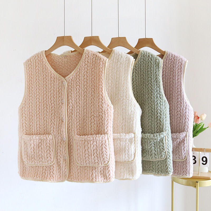 Flannel vest for women, autumn and winter top, home wear, coral fleece, warm sleeveless vest, pajamas