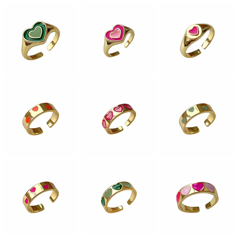 Sweet Heart Shape Copper Enamel Open Ring 1 Piece