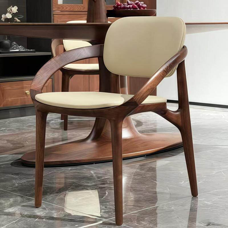 North American Black Walnut Light Luxury Italian Minimalist Ufo Dining Table and Chair Set, Oval-Shaped Pure Natural Wood Dining Room Luxury Furniture North American Black Walnut Light Luxury Italian Minimalist Ufo Dining Table and Chair Set, Oval-Shaped Pure Natural Wood Dining Room Luxury Furniture