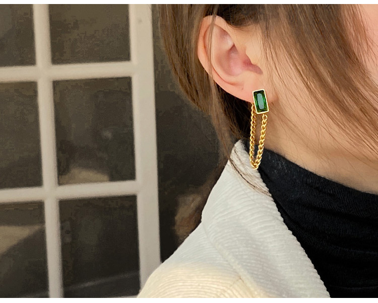 Rectangle Pattern Women'S Gender Plating, Inlay Design Fashion Rectangle Titanium Steel Plating Inlay Artificial Gemstones Drop Earrings 1 Pair