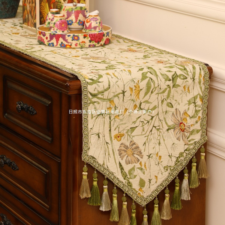 桌旗美式轻奢餐桌布高档复古茶几长条装饰电视柜盖布鞋柜斗柜欧式