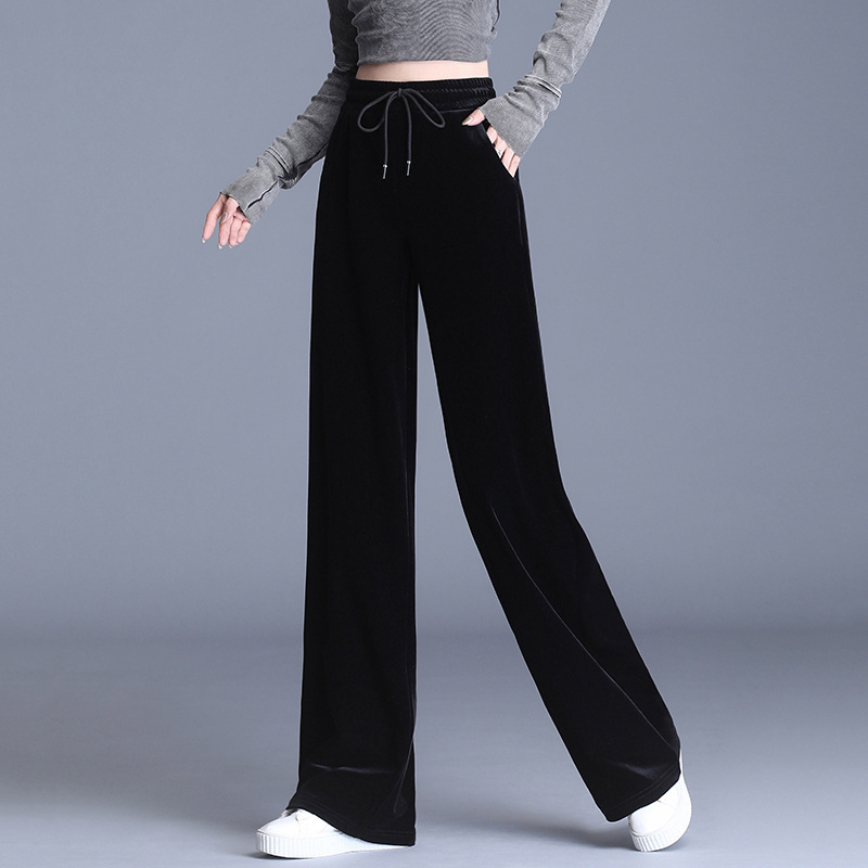 Cross-border wholesale soft glutinous gold velvet wide-leg pants women's autumn and winter narrow straight-legged sports pants small pants spring