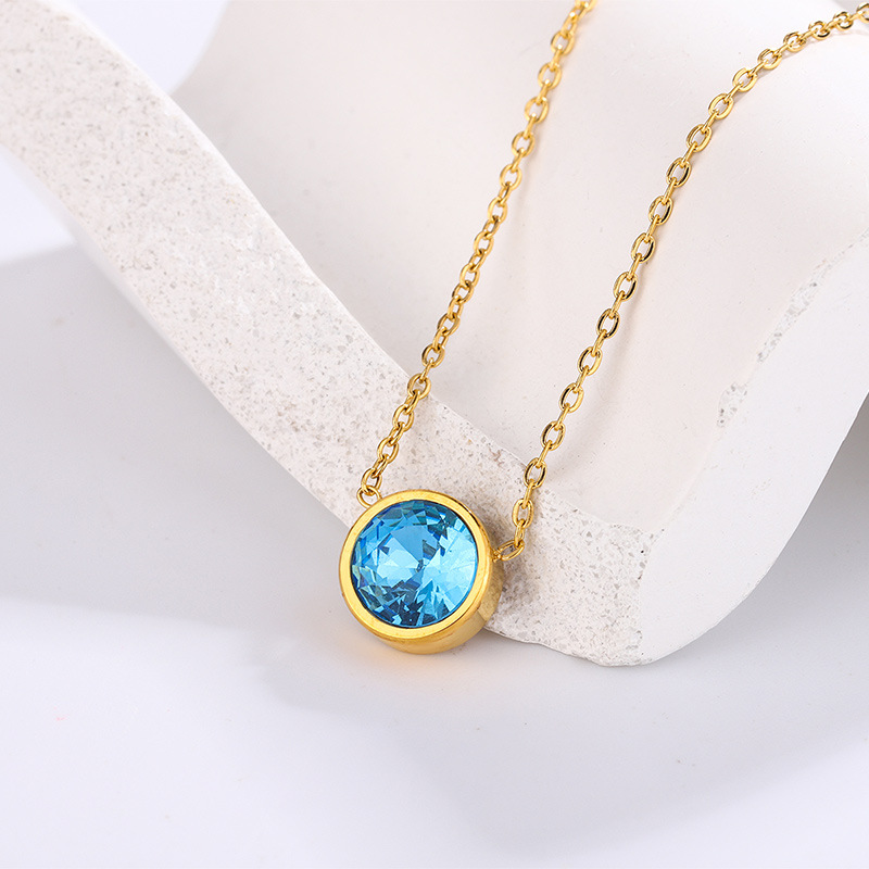 Zircon Inlay Material Necklace Classification Wholesale Jewelry Simple Style Round 304 Stainless Steel Zircon 18K Gold Plated Inlay Necklace Cable Chain