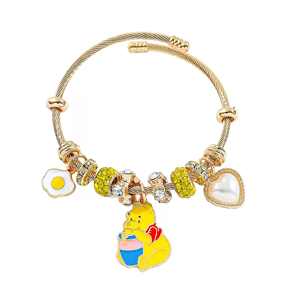 跨境亚马逊新款热卖欧美可爱卡通可爱维尼熊吊坠手串锌合金手镯