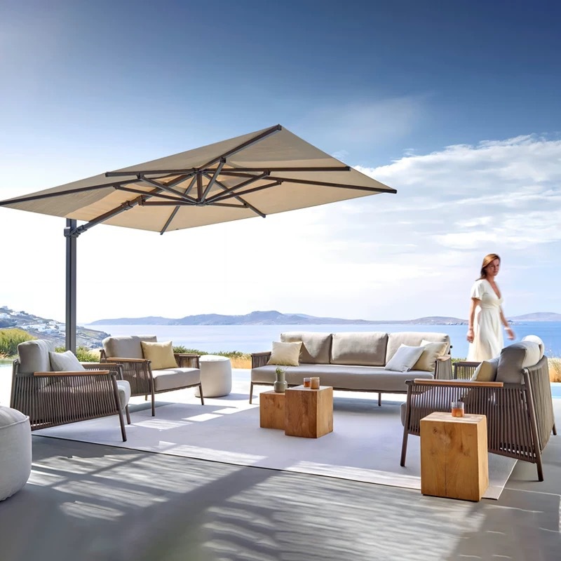 Sofá de caña al aire libre a prueba de agua y protección solar patio al aire libre ocio balcón sofá combinación de caña silla muebles de jardín