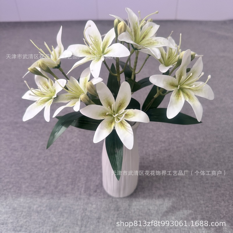 10头胶片小百合高级仿真花酒店摆设轻奢婚庆家居客厅装饰摄影道具|undefined