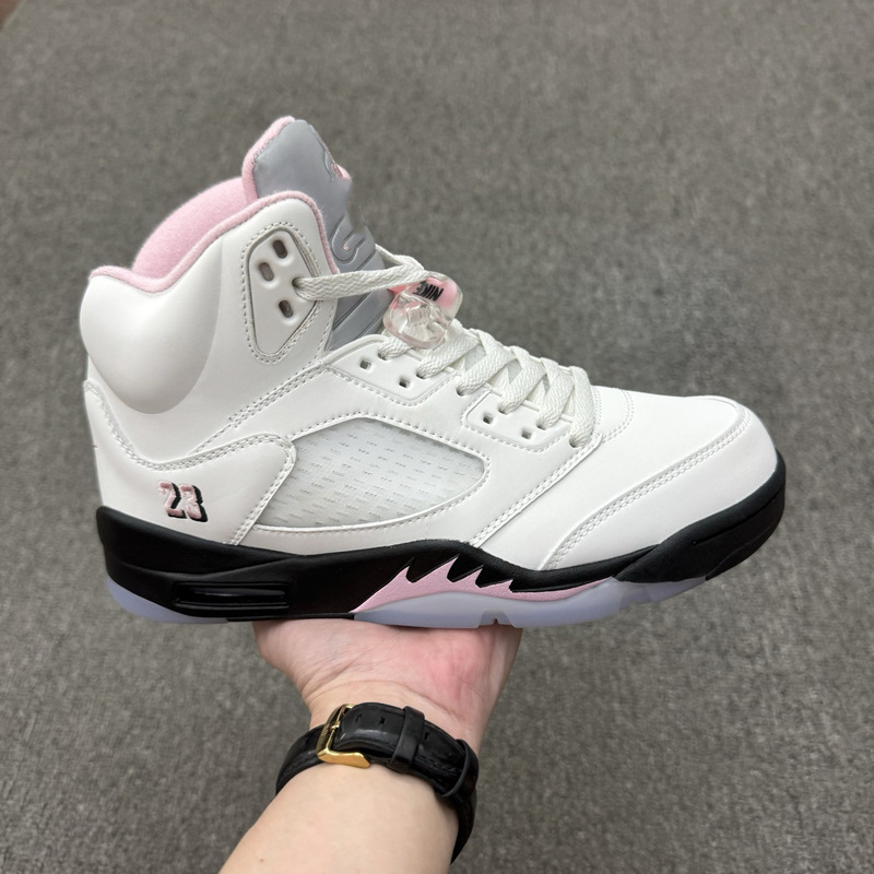 Original Aj5 Retro High-Top Basketball Shoes, Jordan 5 Cherry Blossom Pink Sneakers, Warm and Shock-Absorbing Daily Running Shoes