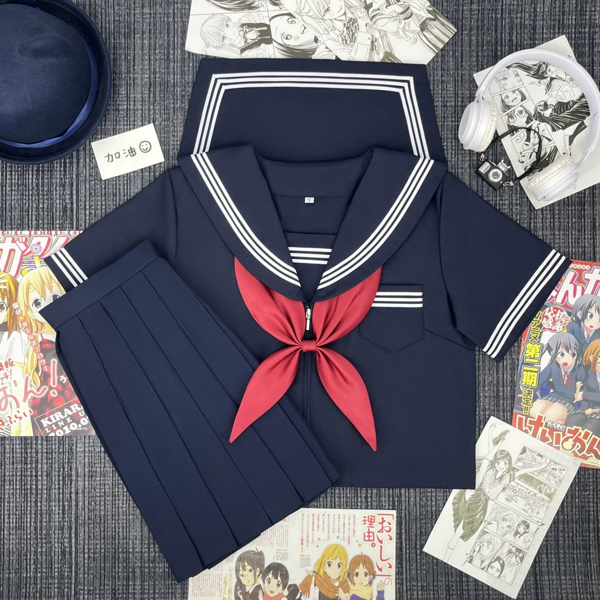 Оригинальная японская униформа JK, летний студенческий стиль, улучшенный темно-синий матросский костюм из трех предметов, классная униформа с короткими рукавами и полным воротником, комплект для милых девочек