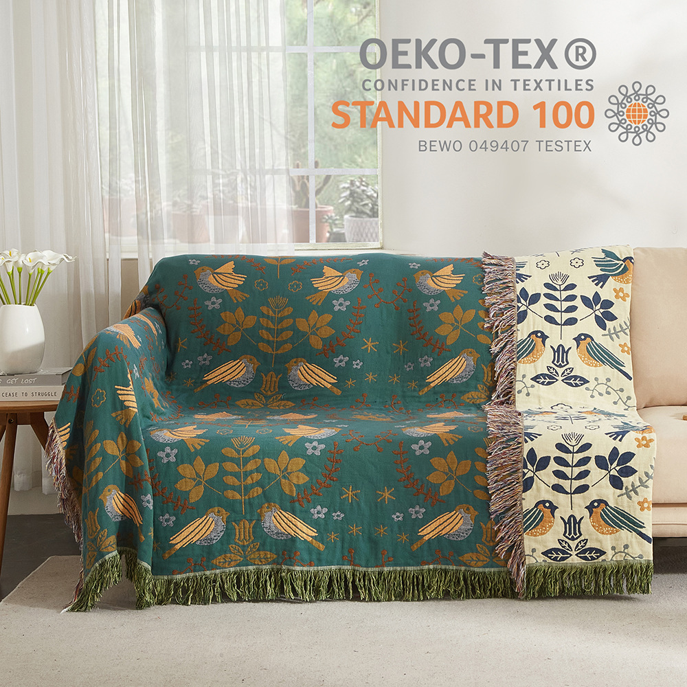 跨境热卖纯棉纱布毯沙发毯毛巾被 全棉波西米亚线毯boho blanket