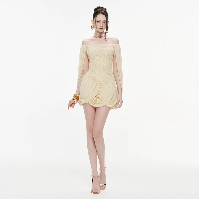 2026 European and American Cross-Border Spring New Style Sexy and Elegant Asymmetrical One-Shoulder Pleated Women's Dress 2026 European and American Cross-Border Spring New Style Sexy and Elegant Asymmetrical One-Shoulder Pleated Women's Dress