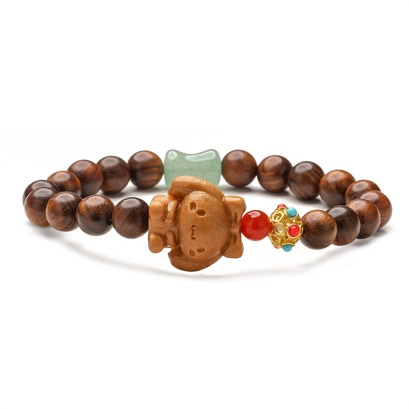 Pulsera de cuentas de piedra de ágata natural, polleras de cuentas de estilo chino para mujeres, personalidad de gatos, joyas de estilo nacional retro