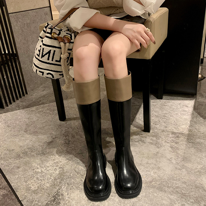 Uva mamá mismo estilo otoño e invierno Nuevo color a juego de moda punta redonda grueso inferior talón grueso de longitud media botas de caballero de adelgazamiento