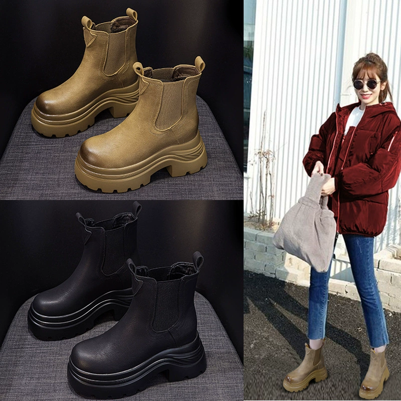 Женские ботинки Мартин на толстой подошве для увеличения роста, новинка осени-зимы 2025, повседневные модные британские слипоны, универсальные ботинки-чимейны для женщин.