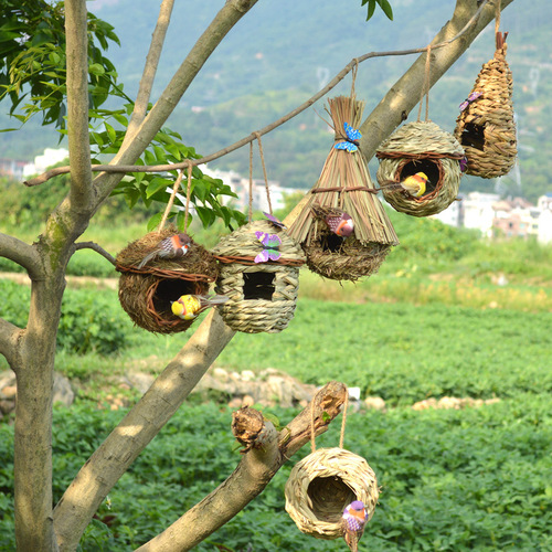 Factory Direct Sale Grass Woven Bird Nest Breeding Box for Coturnix Quail Bird Cage Pet Supplies Farmhouse Decor Birdhouse