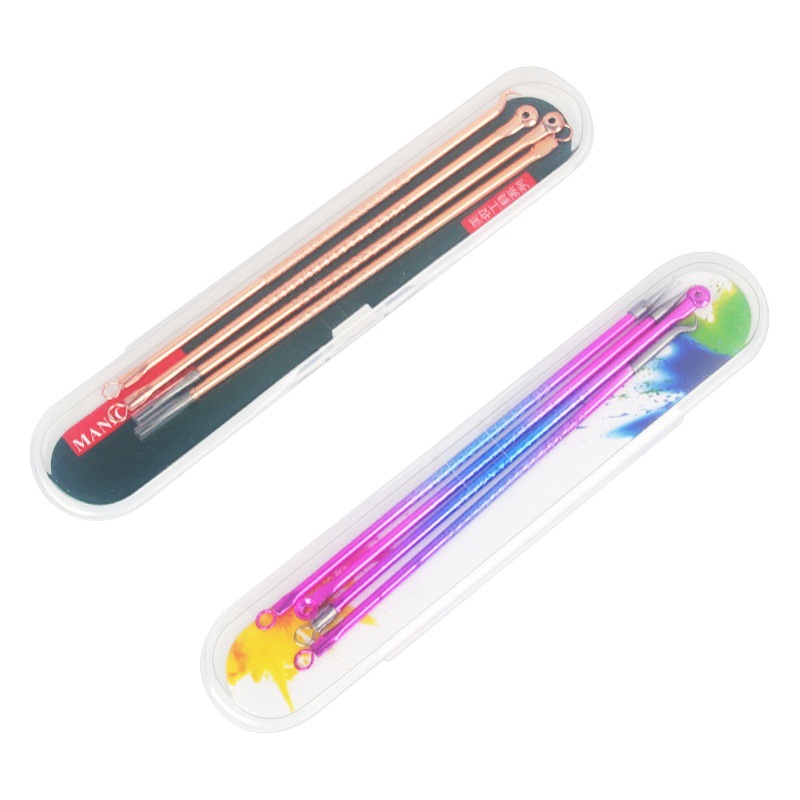 Aguja de acné de acero inoxidable conjunto de cuatro piezas de galvanoplastia colorido oro rosa acné aguja blackhead apretando herramienta fabricante