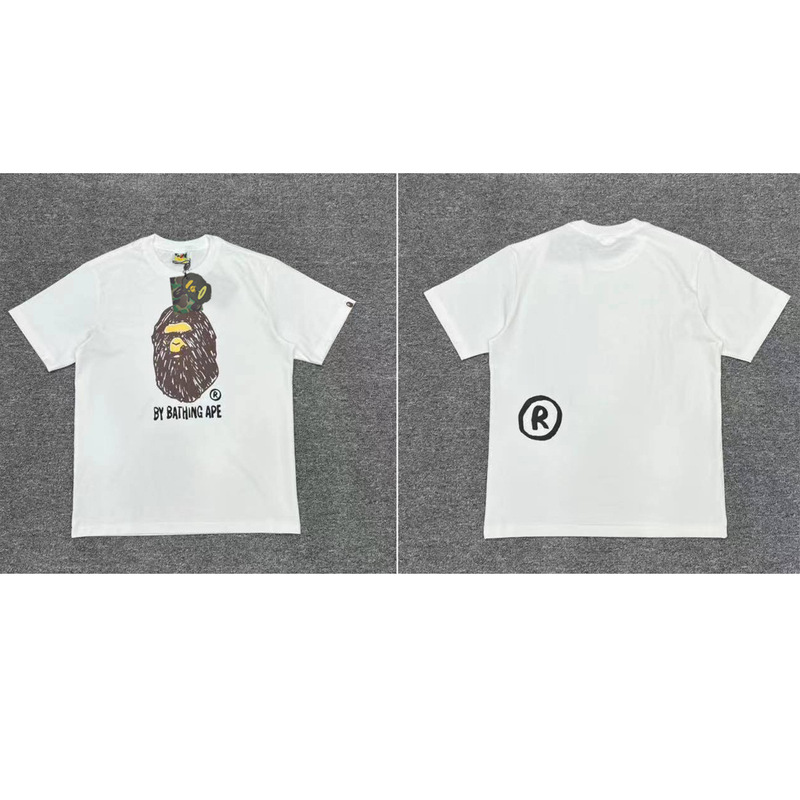 APE Ape トレンドブランド 外国貿易 ヘビーウェイト ピュアコットン ラウンドプリント ユニセックス ゆったり プレミアム 半袖 Tシャツ 25SS|undefined