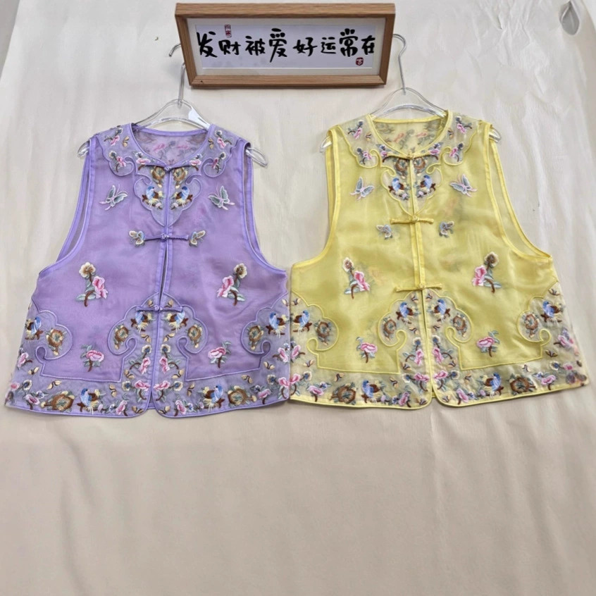 Nanyou Новый китайский стиль, национальный стиль, шелковый жилет с вышивкой, простой ретро-модный элегантный улучшенный оригинальный костюм Тан, женский жилет.