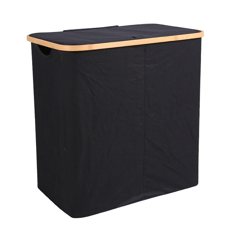 Cesta de ropa sucia transfronteriza con bolsillo interior con cubierta de bambú y madera plegable Cesta de almacenamiento de ropa sucia Cesta de ropa sucia