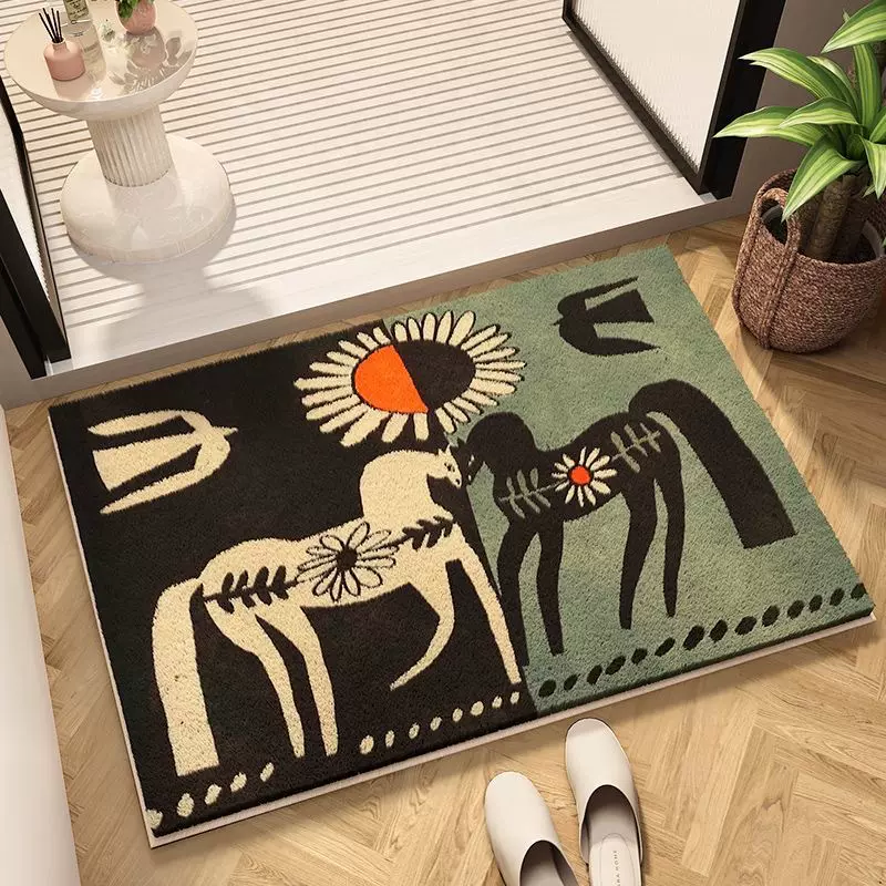 北欧复古艺术画硅藻泥防滑地垫地毯柔软浴室卫生间卧室床边吸水