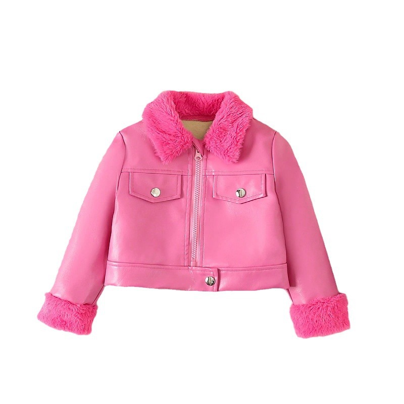 Neue mädchen Koreanische version kragen manschetten pelz kurze stil modische vielseitig PU jacke für kleine_voghion.com