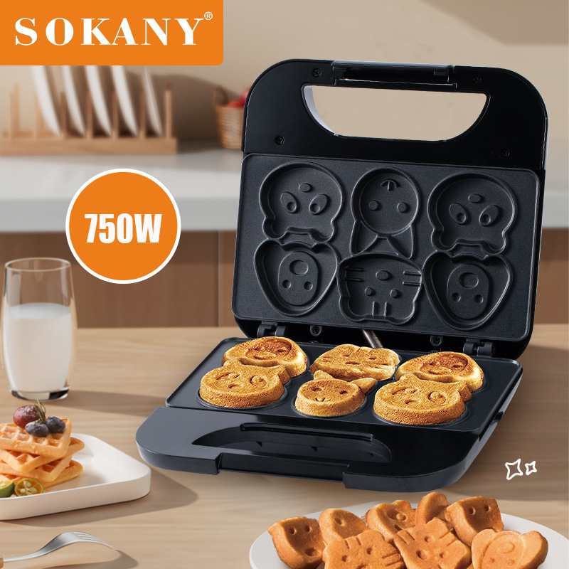 Sokany cake machine with cartoon patterns, children's bread maker, baking dessert, waffle and sandwich maker, breakfast machine