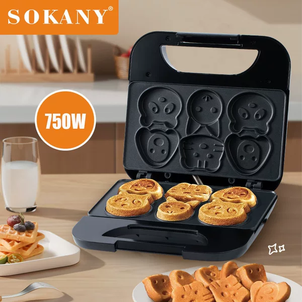 Sokany cake machine with cartoon patterns, children's bread maker, baking dessert, waffle and sandwich maker, breakfast machine