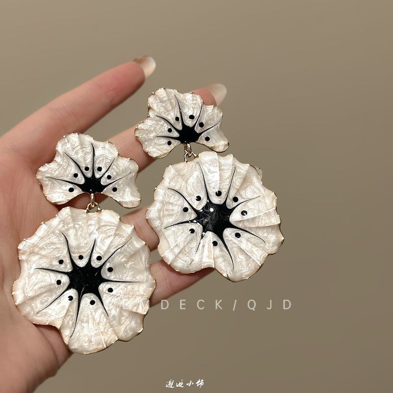 复古做旧滴釉花朵耳钉高级夸张气质耳环小众设计中古vintage耳饰|undefined