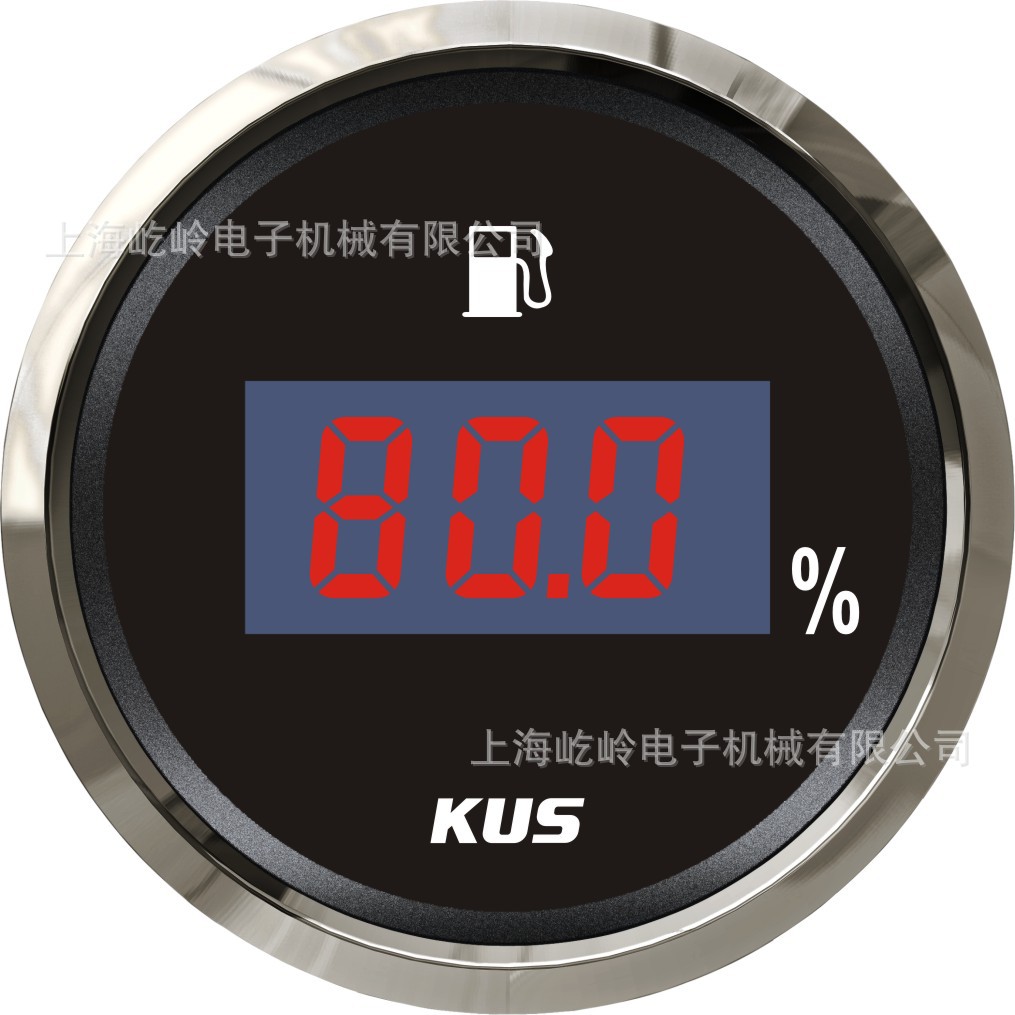 KUS KUS Car/Boat Digital Fuel Level Gauge 12V/24V with Backlight (automobile instrument) - silver-edge-black-background-0-190o