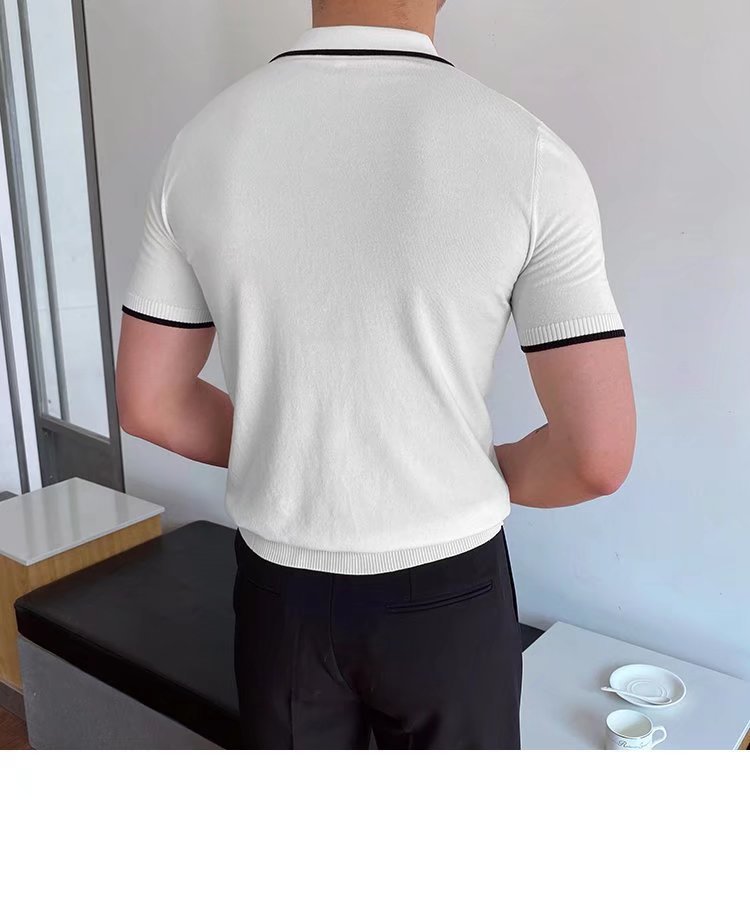 Herren Slim Fit Polohemd Mit Farbblock Sommer Strickpullover_voghion.com