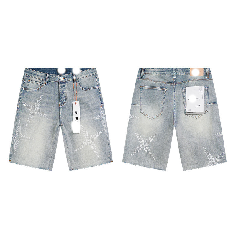 Marca de moda transfronteriza JB purple verano rectas vaqueros lavados de agua para hacer viejos agujeros vaqueros de hombre pantalones cortos de caño purple