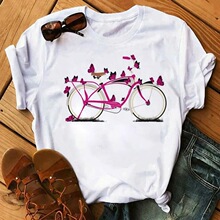 Spring Summer Ladies Floral Bicycle Pattern Fashion Cartoon