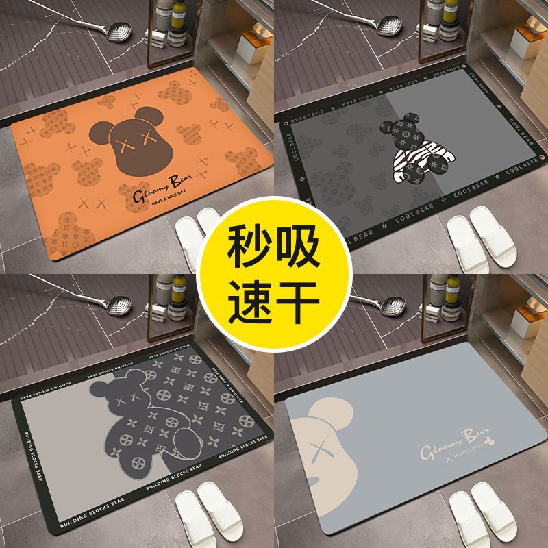 Cartoon style 3D violent bear pattern bathroom diatom mud floor mat entrance door bathroom non-slip quick-drying absorbent door mat