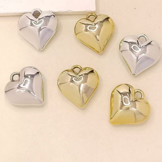 Jewelry Accessories Glossy Love Heart Electroplated Necklace Bracelet CCB Perforated Beads Accessories Heart-Shaped Keychain Beads