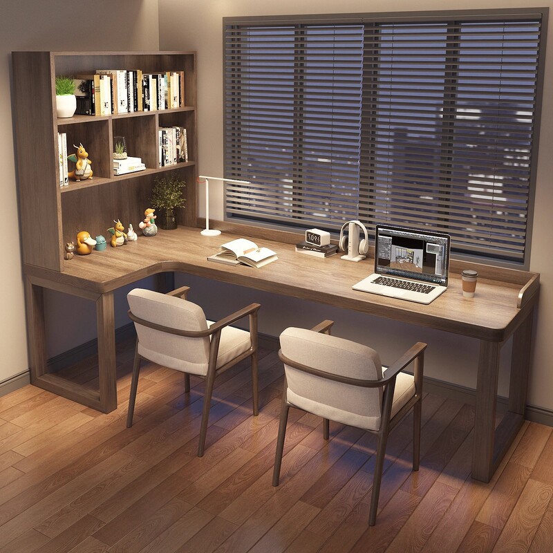 All Solid Wood Corner Desk Bookcase Integrated Double Kidsren's Study Table L-Shaped Computer Table Office Corner 7 Workbench