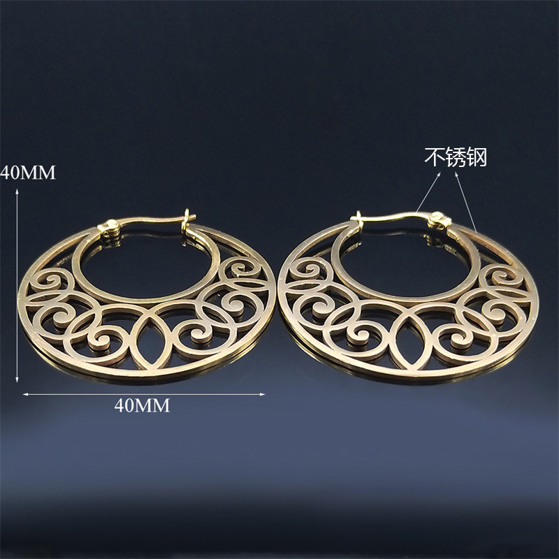 Ohrclips im Bohemian-Stil mit hohlen Schnitzereien für Damen, elegante geometrische Ohrclips aus Edelstahl, auffällige, unregelmäßige Ohrringe_voghion.com