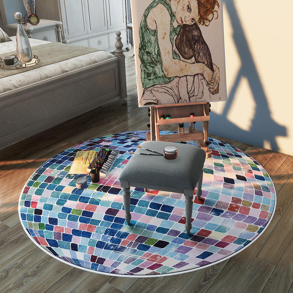 Generación transfronteriza tendencia de personalidad de la moda discoteca luz azul gris sala de estar dormitorio antideslizante alfombra de piso redondo