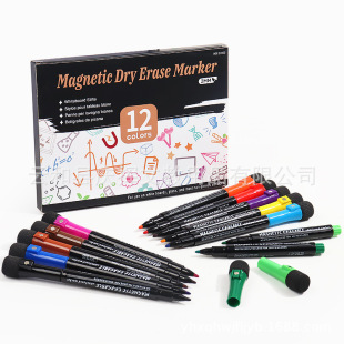 Amazon Hot Sale Whiteboard Pen Strong Magnetic Adsorption Erasable Whiteboard Pen Office Writing Marking Pen 12 Color suit