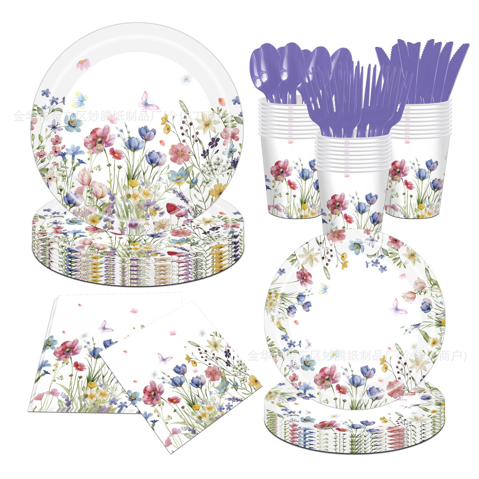 Nuevo set de cubiertos desechable de primavera transfronteriza, familia y amigos, fiesta, bandeja desechable
