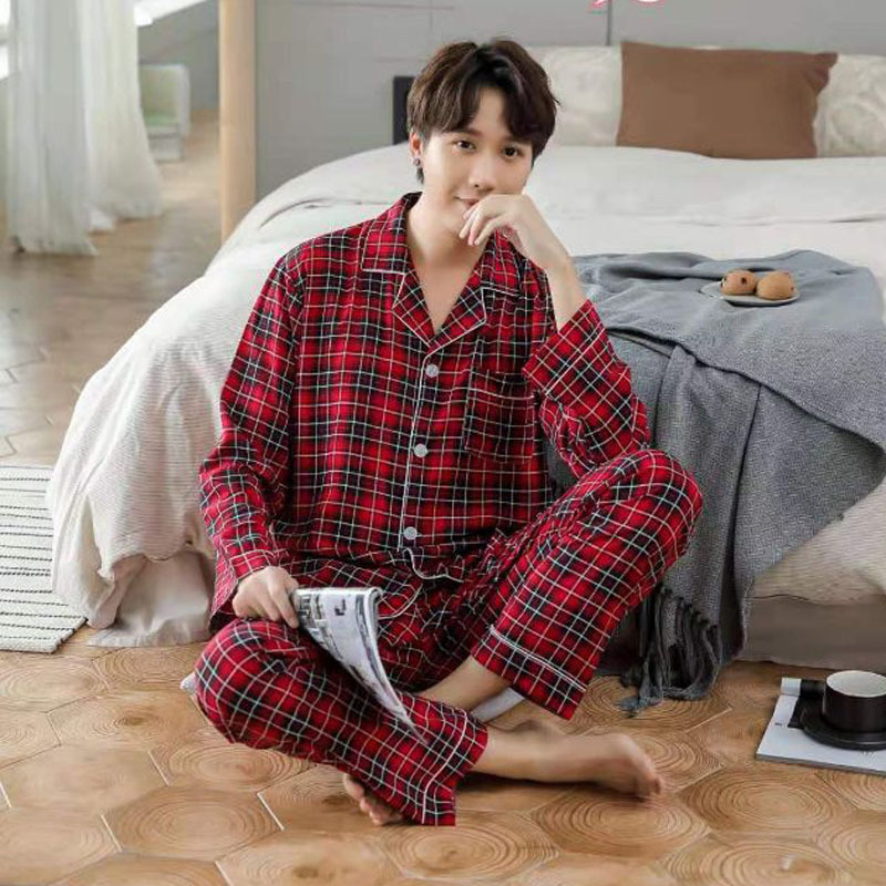 Tiankexin Cotton Silk Rayon Casual 2025 New Fashion Double Long Home Wear Suit Men's Long-Sleeved Pants Pajamas