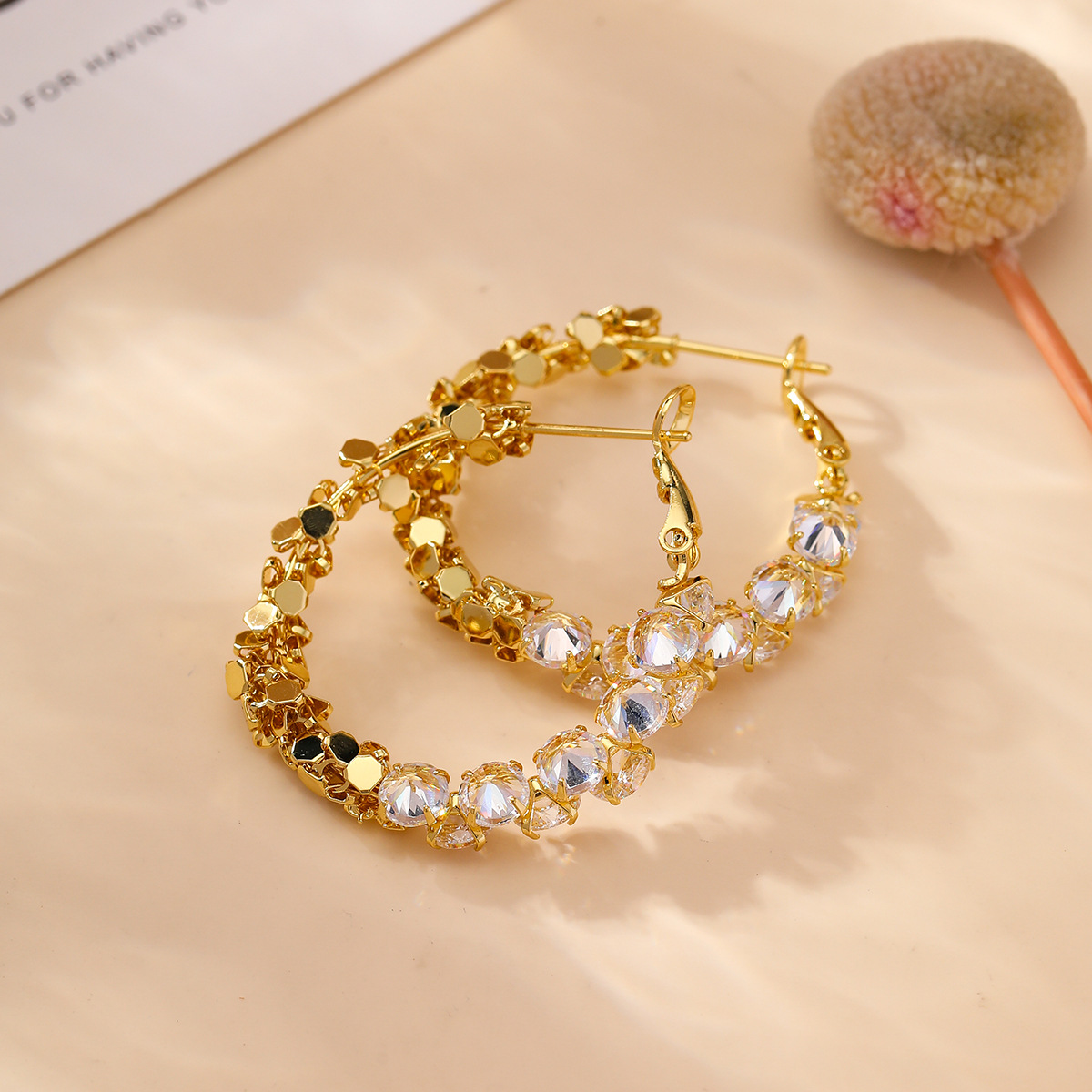 Cross-Border European and American Style Light Luxury Diamond-Studded Earrings for Women, Trendy High-End Irregular Silver Sequin Hoop Earrings, Jewelry Manufacturer