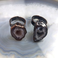 天然石玛瑙晶芽晶洞戒指可开口指环简约食指配件戒指