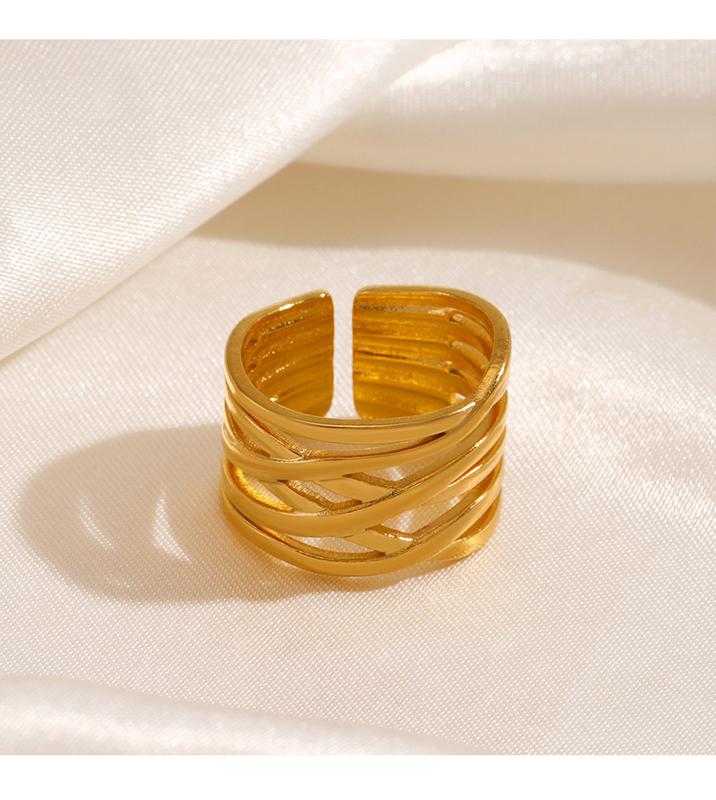 18K Gold Plated Plating Material Open Ring Classification PVD Coated 18K Gold Plated Solid Color 304 Stainless Steel Classic Style Waterproof Non Tarnish Open Ring